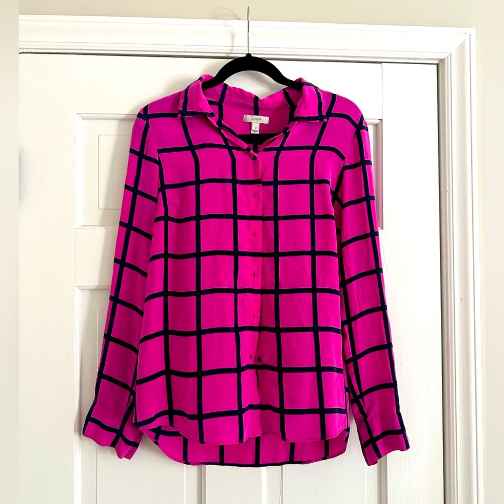J. Crew Pink and Black Checkered Blouse